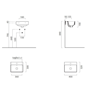 Handwaschbecken Optima X 1.2 400x320mm, o.HL, m.ÜL, weiss