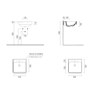 Waschtisch Optima X 1.2 500x500mm, m.HL, m.ÜL, weiss