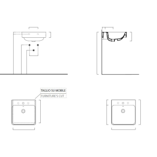 Waschtisch Optima X 1.2 500x500mm, o.HL, m.ÜL, weiss