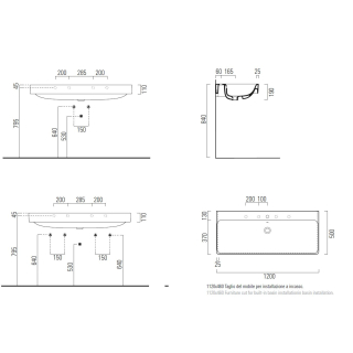 Waschtisch Optima X 1.2 1200x500mm, m.HL, m.ÜL, weiss