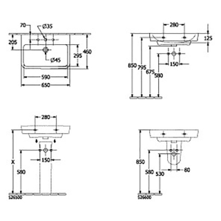 Waschtisch O.NOVO 650x460mm, 1 HL, m.ÜL, weiss