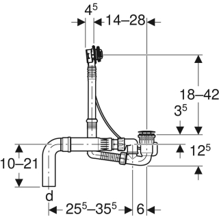 150.630 Wannen Ab-Überlaufgarnitur d 52 mm, Länge 280 mm, Anschluss d 56 mm