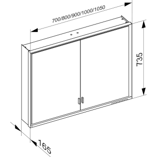Spiegelschrank DIAMANT ALVA B 900 mm, H 735 mm, T 165 mm