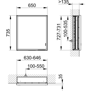 Spiegelschrank DIAMANT ALVA B 650 mm, H 735 mm, T 165 mm