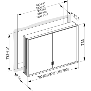 Spiegelschrank DIAMANT ALVA B 900 mm, H 735 mm, T 165 mm