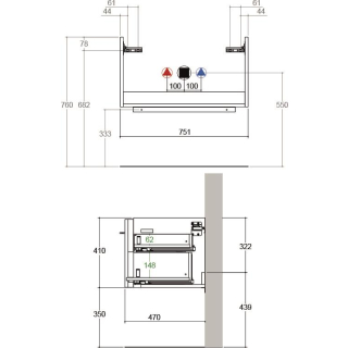 WT-Unterschrank SMARAGD GREEN, B 750 x T 470 x H 410 mm