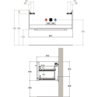 WT-Unterschrank SMARAGD GREEN, B 950 x T 470 x H 410 mm