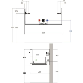 WT-Unterschrank SMARAGD GREEN UP, B 950 x T 490 x H 405 mm