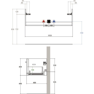 WT-Unterschrank SMARAGD GREEN UP, B 1150 x T 490 x H 405 mm