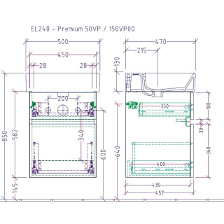 Waschtischunterschrank LANO B 450 mm, H 582 mm, T 455 mm
