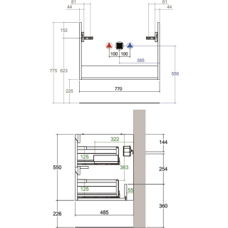 WT-Unterschrank SMARAGD SFERA, B 770 x T 485 x H 550 mm
