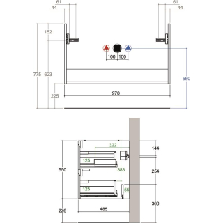 WT-Unterschrank SMARAGD SFERA, B 970 x T 485 x H 550 mm
