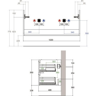 WT-Unterschrank SMARAGD SFERA, B 1220 x T 485 x H 550 mm