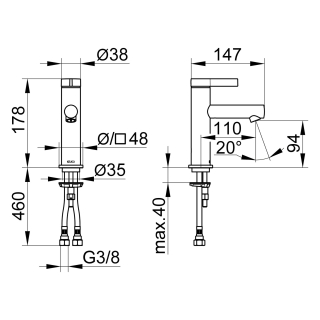 Waschtischmischer IXMO o. Ablgarn., Auslad. 147 mm, chrom
