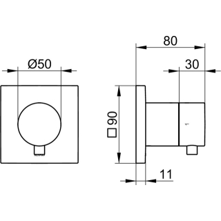 Sicht. Ab-Umstellventil IXMO Rosette eckig, schwarz matt