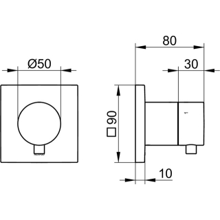 Sicht. Ab-Umstellventil IXMO Rosette eckig, schwarz matt