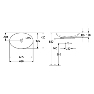 Aufsatzbecken LOOP&FRIENDS 620x420mm, o.HL, o.ÜL, weiss Alpin CP