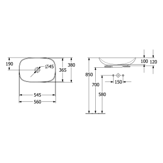 Aufsatzbecken LOOP&FRIENDS 560x380mm, o.HL, o.ÜL, weiss Alpin CP