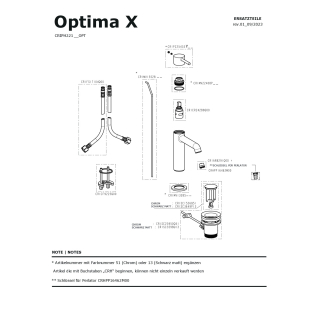 Waschtischmischer Optima X 1.2 m. Ablgarn., Ausld. 125 mm, chrom