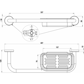Wannengriff SMARAGD LIVIO ADESIO chrom, B 408 mm, Seifenschale