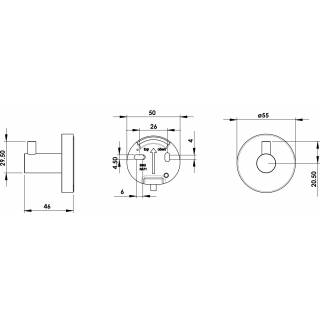 Haken SMARAGD LIVIO ADESIO Ausladung 46 mm, chrom