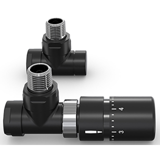 HK-Ventil Set m. Thermostatkopf Typ B Eck, 1/2AGx3/4KV, Anthracite